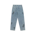 Jeans Baggy in denim Azzurro con Croci in Pelle Uomo1