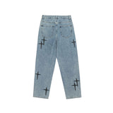 Jeans Baggy in denim Azzurro con Croci in Pelle Uomo1
