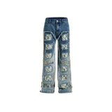 Jeans Baggyin denim Blu con Patchwork in Pizzo1