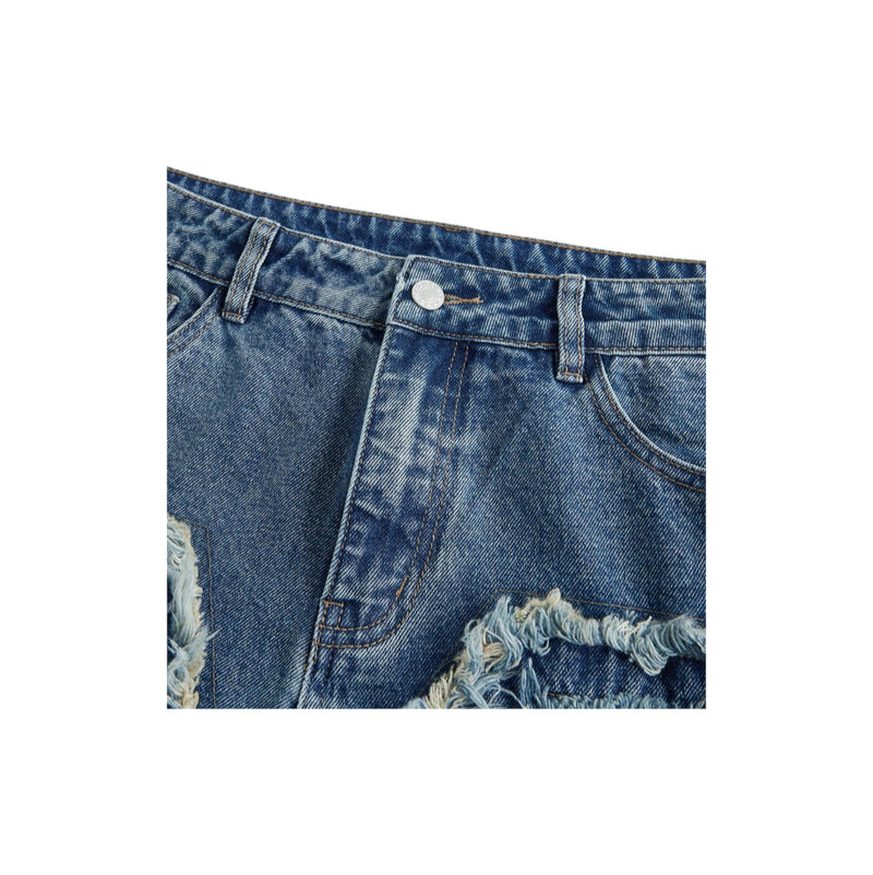 Jeans Baggyin denim Blu con Patchwork in Pizzo3