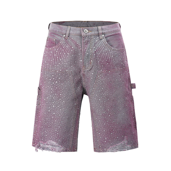 Jeans Corto con Diamanti a Pioggia Uomo