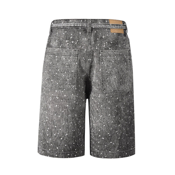 Jeans Corto in Denim con Diamanti e Cintura