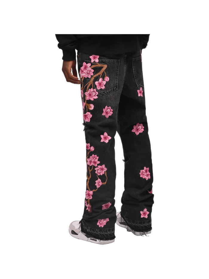 Jeans Flare con Fiori Ricamati UomoMan