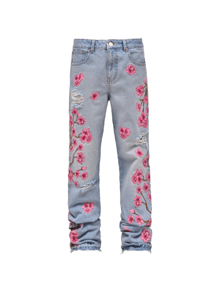 Jeans Flare con Fiori Ricamati UomoMan