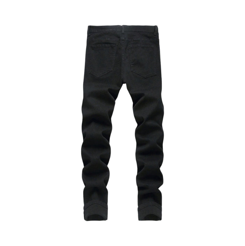  Jeans Slim Fit da uomo in Denim Neri con Strappi e dettagli in Pelle Rosa1