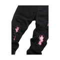  Jeans Slim Fit da uomo in Denim Neri con Strappi e dettagli in Pelle Rosa2