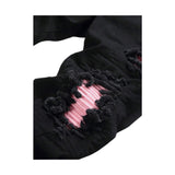  Jeans Slim Fit da uomo in Denim Neri con Strappi e dettagli in Pelle Rosa3