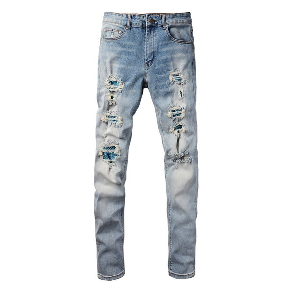 Jeans Slim Fit in denim Azzurro con Brillantini Uomo