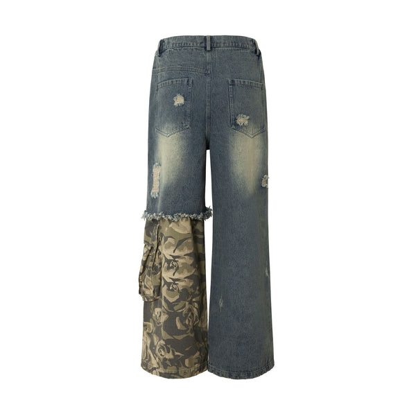 Jeans in Denim Blu con Stampa Portachiavi