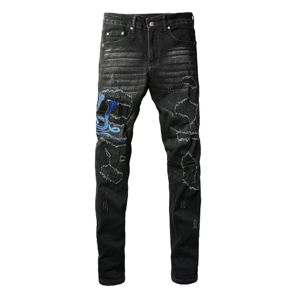 Jeans in denim Nero  Snake Slim Fit con Serpenti BluUomo