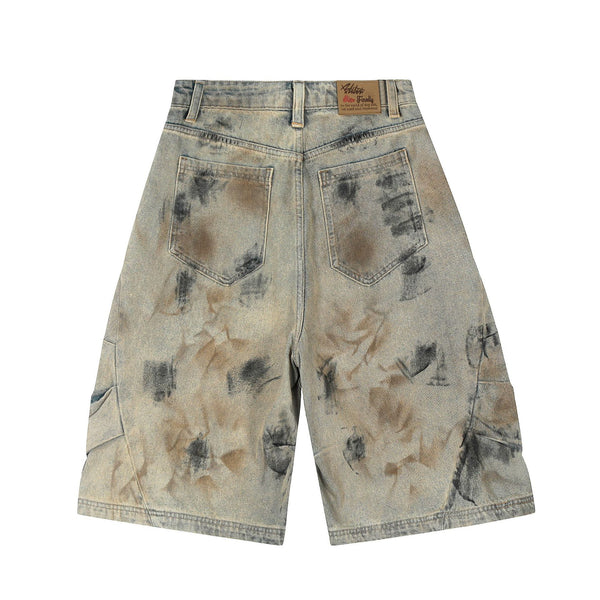 Pantalone Corto Jeans in Denim Azzurro con Effetto Sporco
