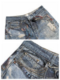 Pantaloncini Jeans Corto in denim Blu Fit Baggy con Stampoa Portachiavi Acne
