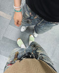 Pantaloncini Jeans Corto in denim Blu Fit Baggy con Stampoa Portachiavi Acne