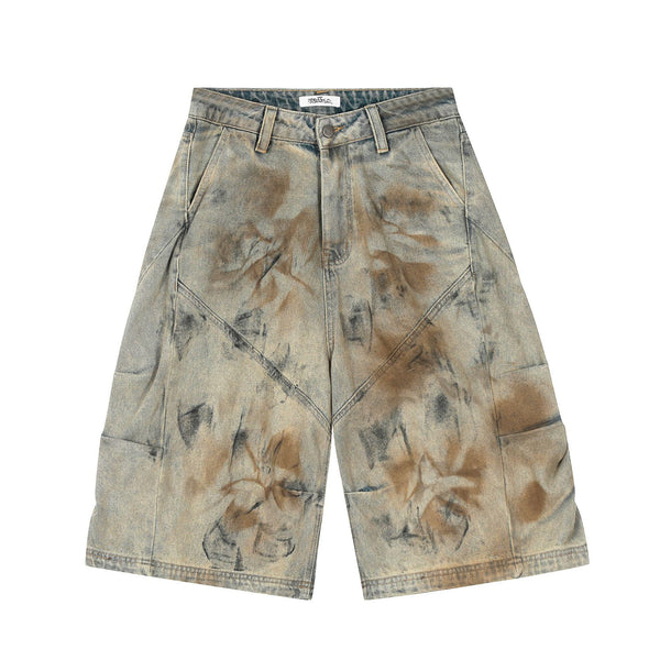 Pantalone Corto Jeans in Denim Azzurro con Effetto Sporco