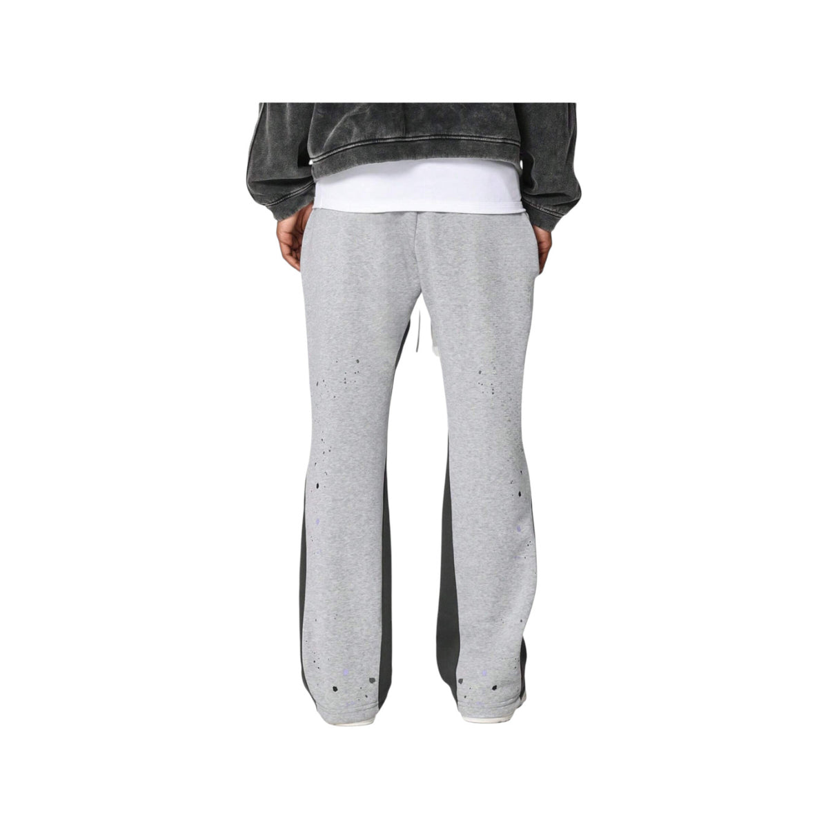 Pantaloni in Tuta Nera Flare di Cotone con schizzi di Vernice Uomo7